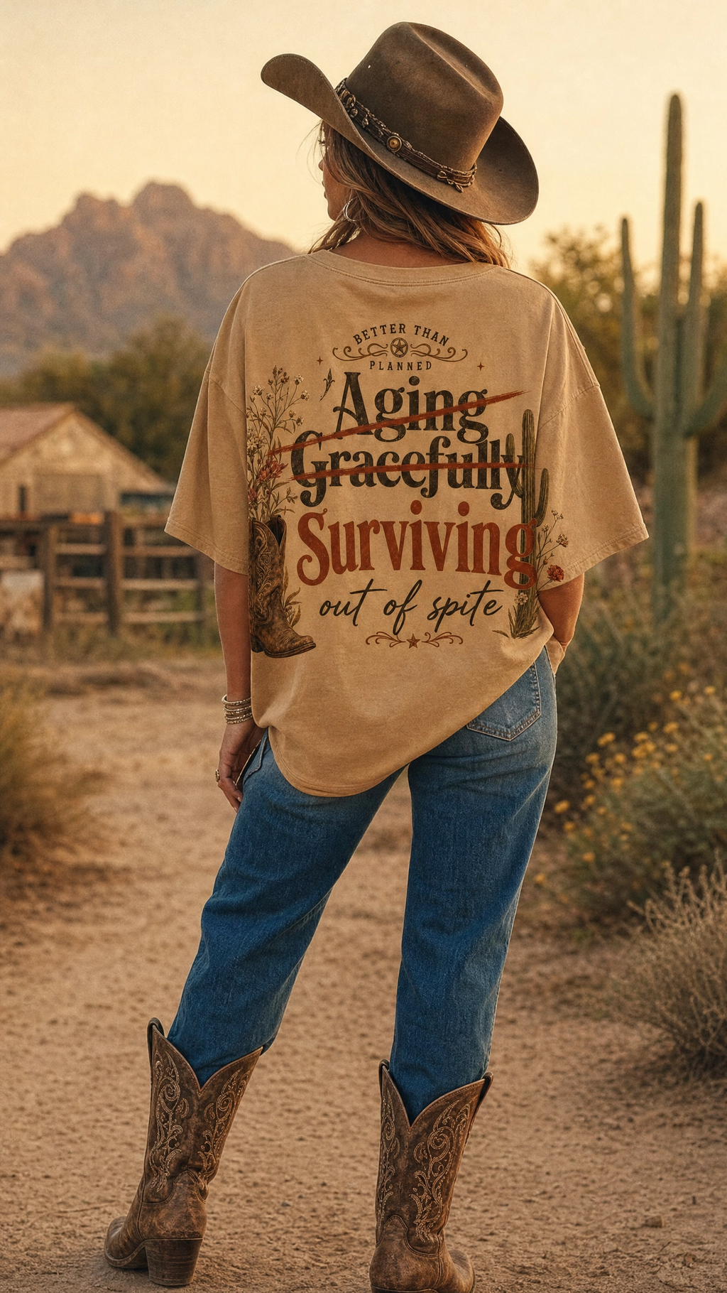 Surviving out of spite tee | Western cactus boot design